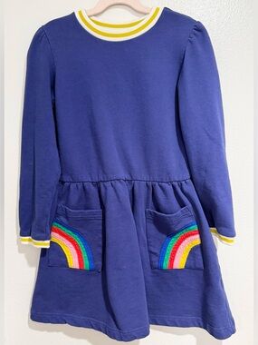 Mini Boden Navy Dress with Rainbow Pocket Details